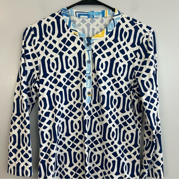 J. Mclaughlin Catalina Cloth Blue & White Geometric Tunic/Blouse Size XS - Picture 2 of 15